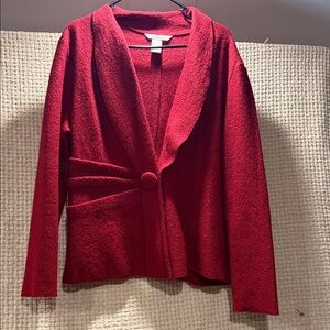 STELLA CARAKASI Women’s L Red  Shawl Collar Cardigan 100%WOOL